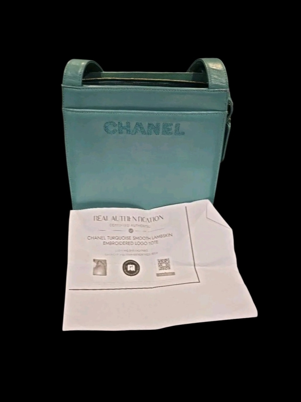 CHANEL Turquoise Smooth Lambskin Bag with Embroidered Logo